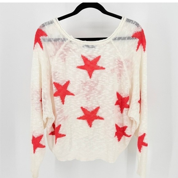 Olivaceous Sweaters - Womens Red Star Cropped Oversized Open Knit Slouchy Sweater Sheer White sz M y2k